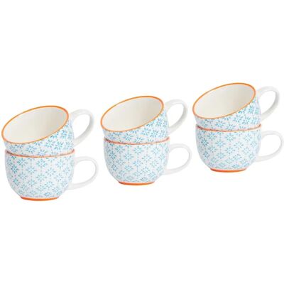 Nicola Spring 6 Piece Hand-Printed Cappuccino Cup Set - Japanese Style Porcelain Coffee Teacups - Orange - 250ml Nicola Spring 6 Piece Hand-Printed Cappuccino Cup Set - Japanese Style Porcelain Coffee Teacups - Orange - 250ml