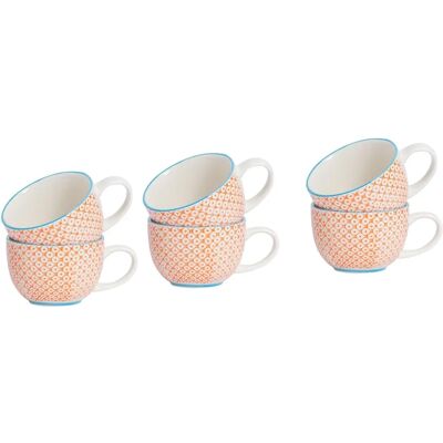 Nicola Spring 6 Piece Hand-Printed Cappuccino Cup Set - Japanese Style Porcelain Coffee Teacups - Blue - 250ml Orange Nicola Spring 6 Piece Hand-Printed Cappuccino Cup Set - Japanese Style Porcelain Coffee Teacups - Blue - 250ml Orange