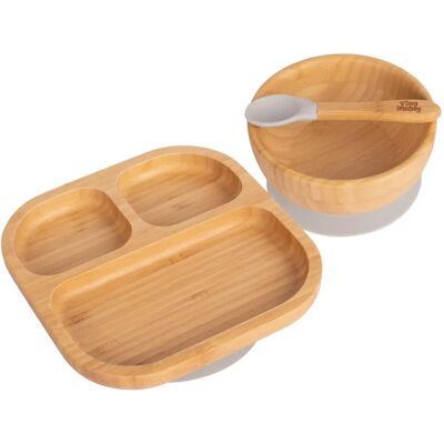 Tiny Dining Children's Bamboo Suction Dinner Set Plate, Bowl, Soft Spoon - Children's Dinner Set Tiny Dining Children's Bamboo Suction Dinner Set Plate, Bowl, Soft Spoon - Children's Dinner Set
