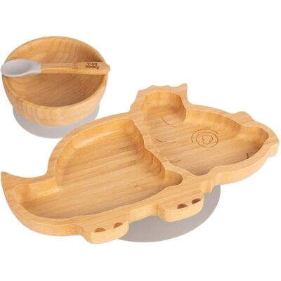 Tiny Dining Children's Bamboo Dinosaur Dinner Set - Plate, Bowl, Soft Spoon Tiny Dining Children's Bamboo Dinosaur Dinner Set - Plate, Bowl, Soft Spoon