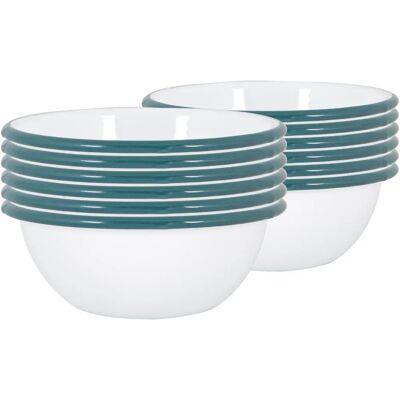 Argon Tableware 12x White Enamel Bowls Green - Bowls Argon Tableware 12x White Enamel Bowls Green - Bowls