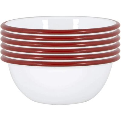Argon Tableware - 16cm White Enamel Bowls - Red - Bowls Argon Tableware - 16cm White Enamel Bowls - Red - Bowls