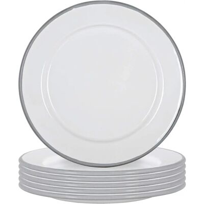 Argon Tableware - 20cm White Enamel Side Plate - Grey - 6pk - Side Plate Argon Tableware - 20cm White Enamel Side Plate - Grey - 6pk - Side Plate