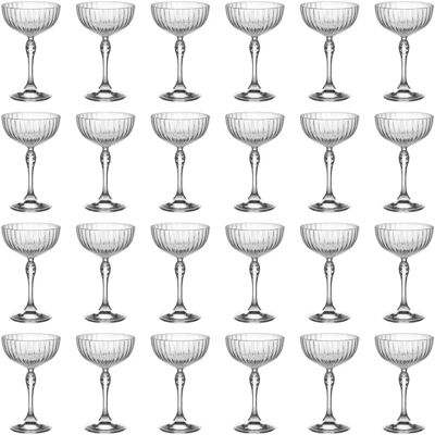 Bormioli Rocco 24 Piece America '20s Champagne Saucers Set - Vintage Art Deco Coupe Glasses for Wine, Espresso Martini - 230ml Clear Bormioli Rocco 24 Piece America '20s Champagne Saucers Set - Vintage Art Deco Coupe Glasses for Wine, Espresso Martini - 230ml Clear