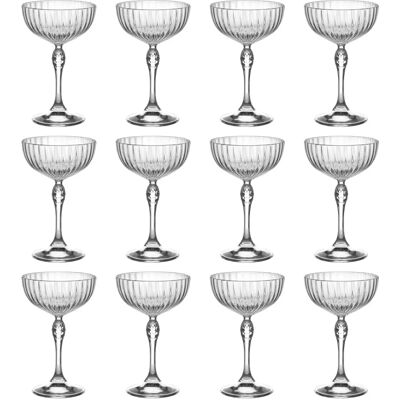 Bormioli Rocco 12 Piece America '20s Champagne Saucers Set - Vintage Art Deco Coupe Glasses for Wine, Espresso Martini - 230ml Clear Bormioli Rocco 12 Piece America '20s Champagne Saucers Set - Vintage Art Deco Coupe Glasses for Wine, Espresso Martini - 230ml Clear