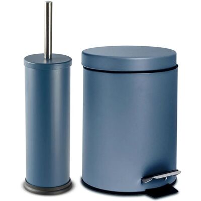 Harbour Housewares 2 Piece 3 Litre Bathroom Pedal Bin & Toilet Brush Set - Matte Blue Harbour Housewares 2 Piece 3 Litre Bathroom Pedal Bin & Toilet Brush Set - Matte Blue