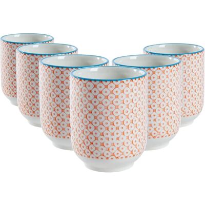 Nicola Spring Set of 6 Hand Printed Porcelain Mugs - Japanese Style Print - 280ml - Orange Nicola Spring Set of 6 Hand Printed Porcelain Mugs - Japanese Style Print - 280ml - Orange