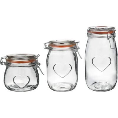 Nicola Spring - Heart Design Glass Jars - 500ml 1L 1.55L Nicola Spring - Heart Design Glass Jars - 500ml 1L 1.55L