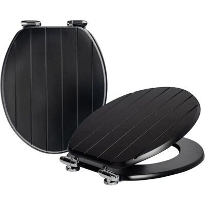 Harbour Housewares Black Wooden Soft Close Toilet Seat - Pack of 2 - WC Bathroom Grooved Lid Harbour Housewares Black Wooden Soft Close Toilet Seat - Pack of 2 - WC Bathroom Grooved Lid