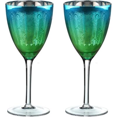 Artland Peacock Set of 2 Wine Glasses - Wine Glass Set Artland Peacock Set of 2 Wine Glasses - Wine Glass Set