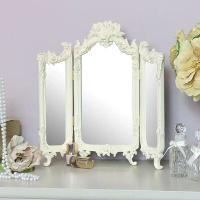 Cream Rose Triple Mirror - 38cm Shabby Chic Decor Cream Rose Triple Mirror - 38cm Shabby Chic Decor