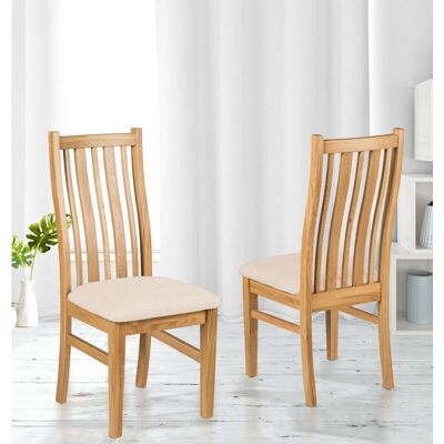 Hallowood Furniture - Solid Oak Dining Chairs - Beige fabric seat Hallowood Furniture - Solid Oak Dining Chairs - Beige fabric seat