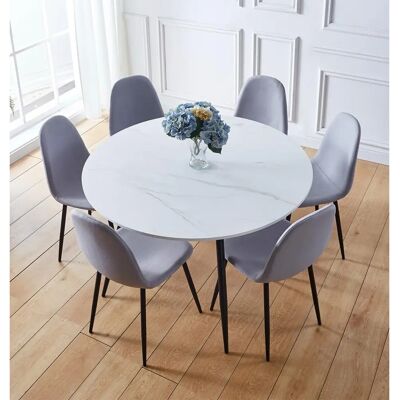 Hallowood Furniture - Dining Table Set - Marble Top Round 120cm Hallowood Furniture - Dining Table Set - Marble Top Round 120cm