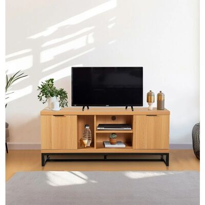 Hallowood Furniture - Oak Effect - Metal Base - TV Stand Hallowood Furniture - Oak Effect - Metal Base - TV Stand