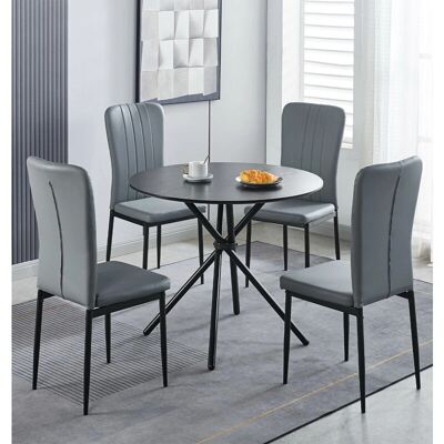 Hallowood Furniture - Dining Set - Black Table - Grey Chairs Hallowood Furniture - Dining Set - Black Table - Grey Chairs