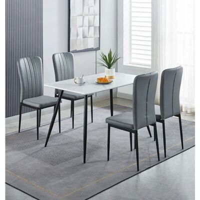 Hallowood Furniture - Dining Marble Table - Grey Chairs - 4 Seats - Dining Set Hallowood Furniture - Dining Marble Table - Grey Chairs - 4 Seats - Dining Set