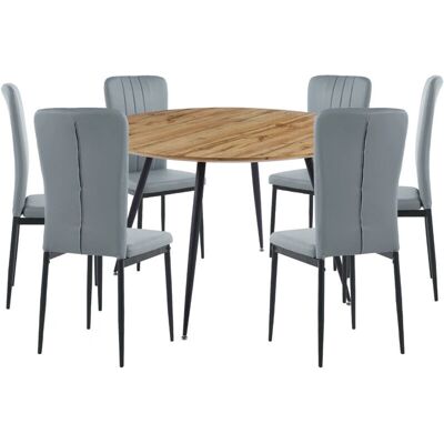 Hallowood 120cm Round Table + 6 Chairs - Grey Dining Set Hallowood 120cm Round Table + 6 Chairs - Grey Dining Set