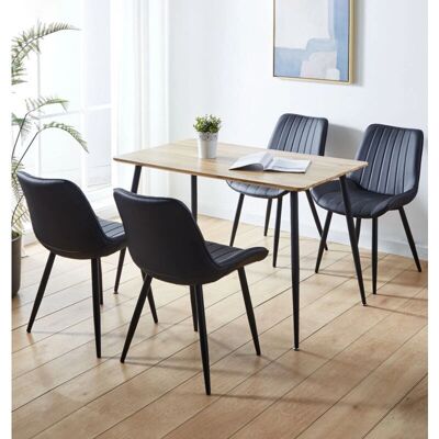 Hallowood Furniture - Dining Table 120cm - Black bonded leather chairs - Dining Set Hallowood Furniture - Dining Table 120cm - Black bonded leather chairs - Dining Set