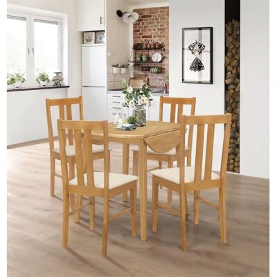 Hallowood Furniture - Round Drop Leaf Table - Light Oak Chairs - Dining Set Hallowood Furniture - Round Drop Leaf Table - Light Oak Chairs - Dining Set