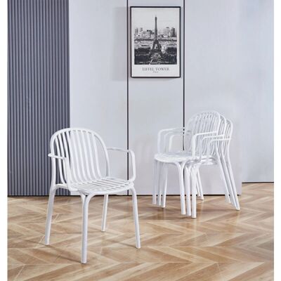 Hallowood Furniture - X4 White Plastic - Stackable - Outdoor - Chairs Hallowood Furniture - X4 White Plastic - Stackable - Outdoor - Chairs
