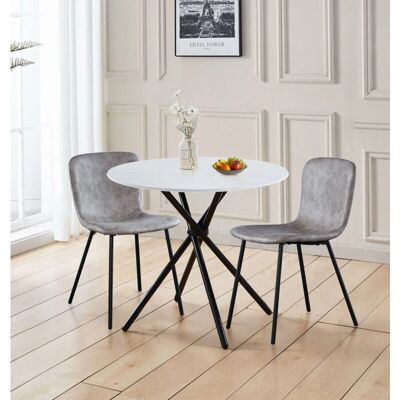 Hallowood Furniture - 90cm Round Table + 2 Grey Chairs - Dining Set Hallowood Furniture - 90cm Round Table + 2 Grey Chairs - Dining Set