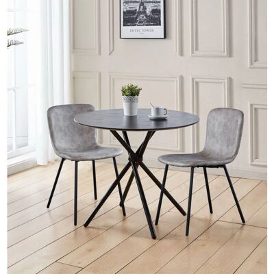 Hallowood Furniture - Round Table 90cm - Black - Grey Chairs - Dining Set Hallowood Furniture - Round Table 90cm - Black - Grey Chairs - Dining Set