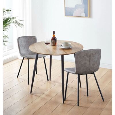 Hallowood Furniture - Dining Set - Taupe Chairs - Oak Table Hallowood Furniture - Dining Set - Taupe Chairs - Oak Table