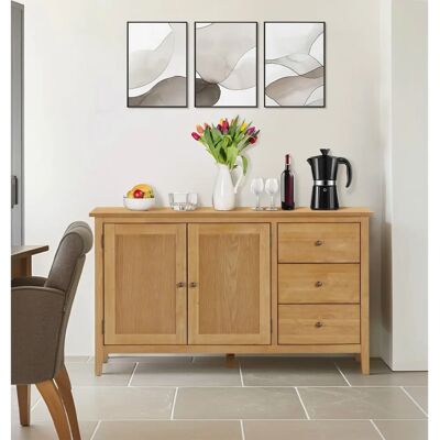 Hallowood Furniture - Large Sideboard - Oak Veneer - 3 Drawers - Sideboard Hallowood Furniture - Large Sideboard - Oak Veneer - 3 Drawers - Sideboard