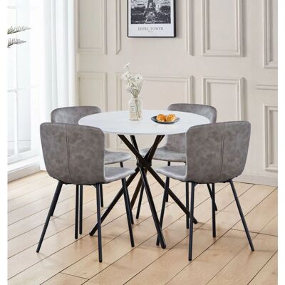 Hallowood Furniture 90cm Round Table + 4 Taupe Faux Leather Chairs - Dining Set Hallowood Furniture 90cm Round Table + 4 Taupe Faux Leather Chairs - Dining Set