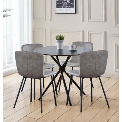 Hallowood Furniture - Round Table - Grey Chairs - Dining Set Hallowood Furniture - Round Table - Grey Chairs - Dining Set