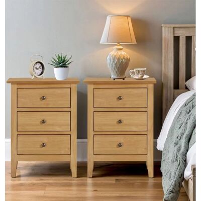 Hallowood Furniture - Aston 3 Drawer - Oak veneer - 3 Drawer - Bedside Table Hallowood Furniture - Aston 3 Drawer - Oak veneer - 3 Drawer - Bedside Table