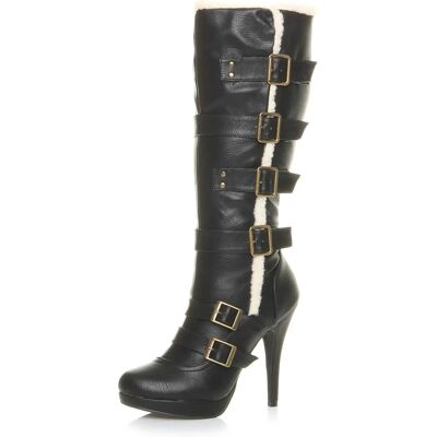 Ajvani Black Shearling Fur Winter Biker Boots - Boots Ajvani Black Shearling Fur Winter Biker Boots - Boots