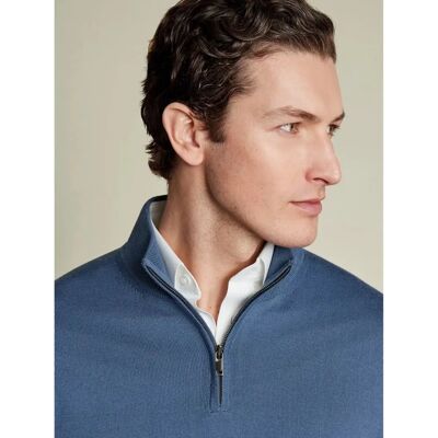 Charles Tyrwhitt Men's Merino Zip Neck Wool Jumper - Steel Blue - Wool Jumper Charles Tyrwhitt Men's Merino Zip Neck Wool Jumper - Steel Blue - Wool Jumper