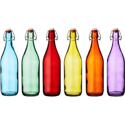 Set di 6 Bottiglie di Vetro BARLIFE - Tappi Vintage - Colorate Set di 6 Bottiglie di Vetro BARLIFE - Tappi Vintage - Colorate