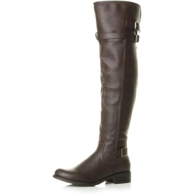 Ajvani Ajvaniho low heel flat winter over-the-knee buckle riding boots - riding boots Ajvani Ajvaniho low heel flat winter over-the-knee buckle riding boots - riding boots