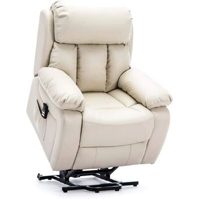 MORE4HOMES Cream Chester Electric Rise Heated Leather Massage Power Recliner Chair Sofa A - Recliner Chair MORE4HOMES Cream Chester Electric Rise Heated Leather Massage Power Recliner Chair Sofa A - Recliner Chair
