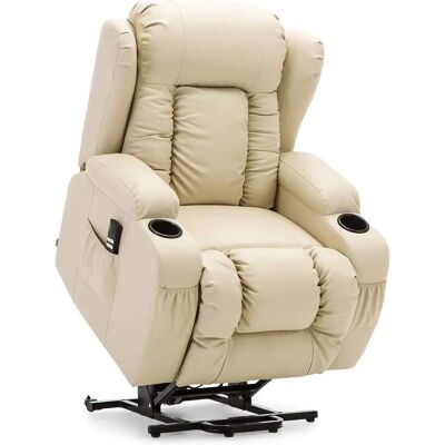 More4Homes Caesar Cream Leather Winged Massage Recliner - Recliner Armchair More4Homes Caesar Cream Leather Winged Massage Recliner - Recliner Armchair