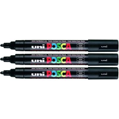 Uni-Ball Posca PC-5M Black Paint Marker - 2.5mm - Writes on Multiple Surfaces Uni-Ball Posca PC-5M Black Paint Marker - 2.5mm - Writes on Multiple Surfaces