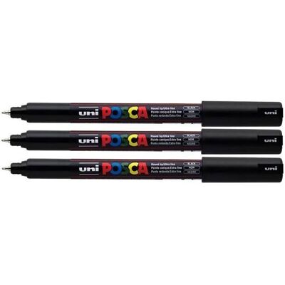 Posca PC-1MR Black Paint Marker - Ultra Fine 0.7mm - Pack of 3 Posca PC-1MR Black Paint Marker - Ultra Fine 0.7mm - Pack of 3