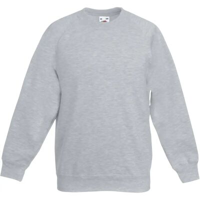 Fruit Of The Loom Unisex Raglan Sweatshirt Heather Grey - Kind 7-8 jaar Fruit Of The Loom Unisex Raglan Sweatshirt Heather Grey - Kind 7-8 jaar