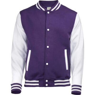 Awdis Kids Unisex Varsity Jacket - Schoolwear Purple/White Awdis Kids Unisex Varsity Jacket - Schoolwear Purple/White