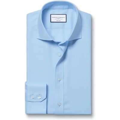 Charles Tyrwhitt Sky Blue Non-Iron Twill Cotton Formal Shirt - Slim Fit Charles Tyrwhitt Sky Blue Non-Iron Twill Cotton Formal Shirt - Slim Fit