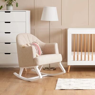 Obaby White with Oatmeal Cushions Round Back Rocking Chair - Nursery Furniture Obaby White with Oatmeal Cushions Round Back Rocking Chair - Nursery Furniture