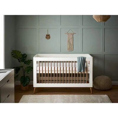 Obaby Maya Cot Bed - White/Natural Scandinavian Style Obaby Maya Cot Bed - White/Natural Scandinavian Style