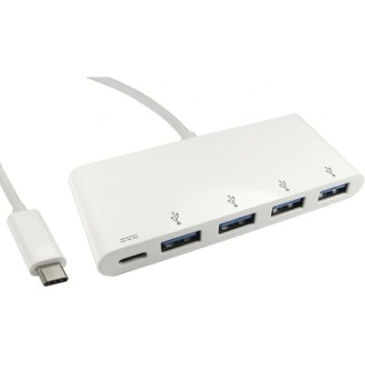 Cables Direct USB-C Hub - 4 Ports, Power Delivery, White Cables Direct USB-C Hub - 4 Ports, Power Delivery, White