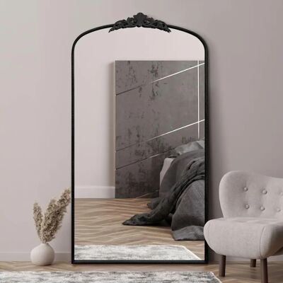 Mirroroutlet Black Metal Arch Mirror with Crown - 68x38" Wall Decor Mirroroutlet Black Metal Arch Mirror with Crown - 68x38" Wall Decor