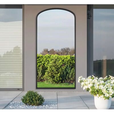 Black Metal Garden Mirror - 67"x33" Shallow Arched Frame - 170x85cm Black Metal Garden Mirror - 67"x33" Shallow Arched Frame - 170x85cm