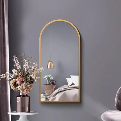 Mirroroutlet Large Gold Metal Framed Arched Wall Mirror - 31" X 16" Mirroroutlet Large Gold Metal Framed Arched Wall Mirror - 31" X 16"