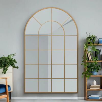 Mirroroutlet Arcus Wall Mirror - Modern Gold Arched Window - Large Mirroroutlet Arcus Wall Mirror - Modern Gold Arched Window - Large