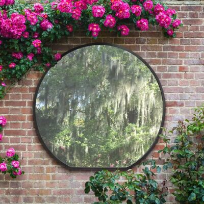 Mirroroutlet Black Flat Bottom Round Garden Wall Mirror - 50"X47" Mirroroutlet Black Flat Bottom Round Garden Wall Mirror - 50"X47"